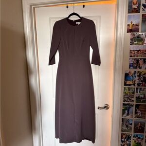 Kay Unger Hannah Jewel-Neck 3/4-Sleeve Stretch Crepe Gown